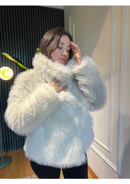 Şal Yaka Kürk Mont Krem