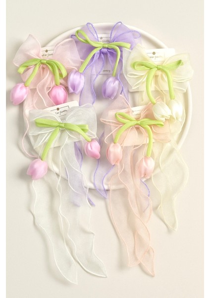 Lale Detaylı Uzun Kuyruklu Kurdele Toka 1 Adet