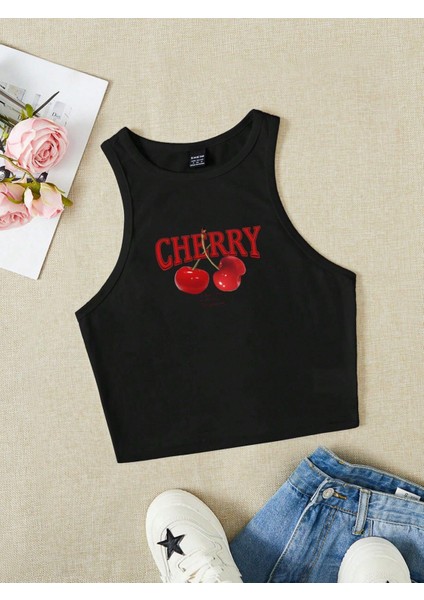 Kadın Have A Nice Weekend Cherry Kolsuz Halter Yaka Crop Atlet fiyatları