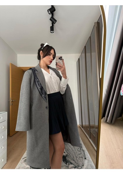 Fularlı Oversize Kaşe Kaban Antrasit