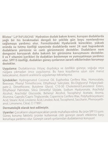 Blistex Lip Infusions Hydration Uzun Süreli Nemlendirici Dudak Bakım Kremi Spf 15 X2
