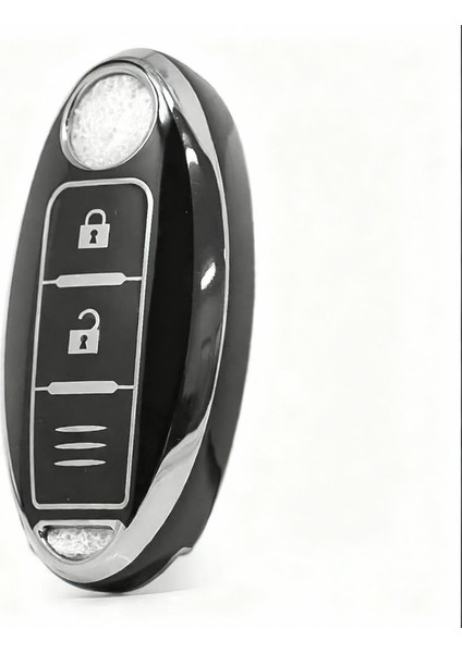 Lüks Nissan Micra, Juke, Qashqai, Note, Navara, Pulsar Smart Nano Anahtar Kılıfı – Siyah & Gümüş