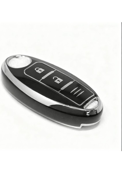 Lüks Nissan Micra, Juke, Qashqai, Note, Navara, Pulsar Smart Nano Anahtar Kılıfı – Siyah & Gümüş fiyatları