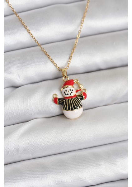 316L Çelik Zincir Gold Renk Kardan Adam Figürlü Yılbaşı Temalı Kadın Kolye