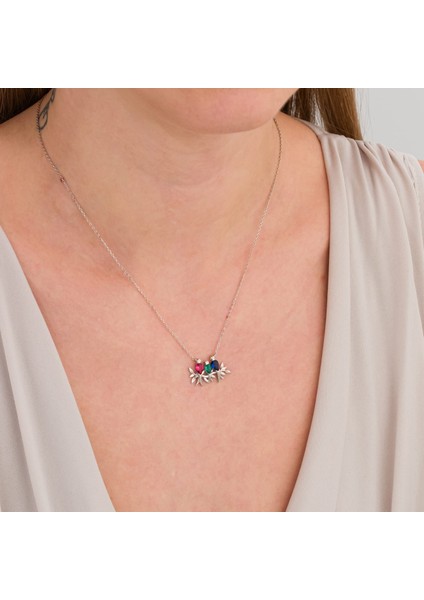 Renkli Taşlı Üçlü Kumru Gümüş Kolye modelleri