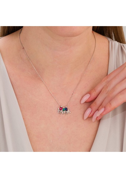 Renkli Taşlı Üçlü Kumru Gümüş Kolye fırsatları