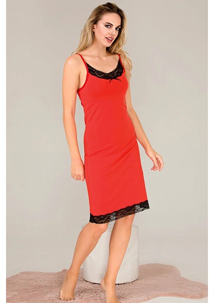 Lady Dantel Detaylı Kırmızı Gecelik