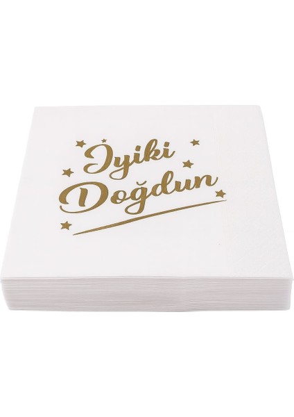2 Paket Iyiki Doğdun Doğum Günü Peçetesi Gold Baskılı Peçete Toplam 32 Adet Parti Peçetesi