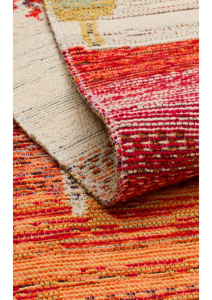 Ürgüp 12 Terra %100 Pamuk ile Üretilen Etnik Desenlere Sahip Yıkanabilir Çift Taraflı Ince Yıkanabilir Kilim