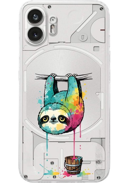 Nothing Phone 2 ile Uyumlu Splash Tembel Hayvan Tasarımlı Şeffaf Silikon Kılıf