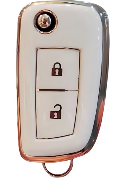 Nissan Qashqai, Juke, Micra Sustalı 2 Buton Nano Anahtar Kılıfı Beyaz Gümüş Renk