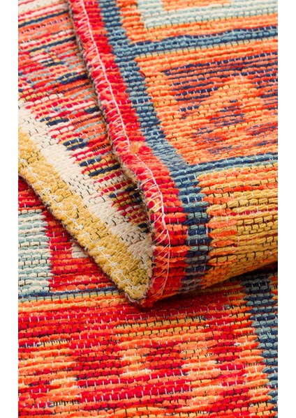 Ürgüp 11 Terra %100 Pamuk ile Üretilen Etnik Desenlere Sahip Yıkanabilir Çift Taraflı Ince Yıkanabilir Kilim