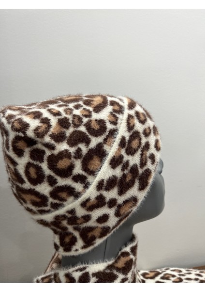 Kadın Leopar Desenli Kışlık Atkı Bere Takımı – Yumuşak Tüylü Akrilik Ikili Set – Sıcak Tutucu fırsatları