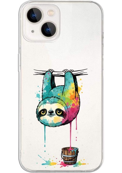 iPhone 14 Plus ile Uyumlu Splash Tembel Hayvan Tasarımlı Slimfit Şeffaf Silikon Kılıf