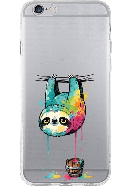 iPhone 6 ile Uyumlu Splash Tembel Hayvan Tasarımlı Slimfit Şeffaf Silikon Kılıf
