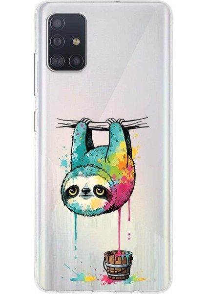Samsung Galaxy A51 ile Uyumlu Splash Tembel Hayvan Tasarımlı Slimfit Şeffaf Silikon Kılıf