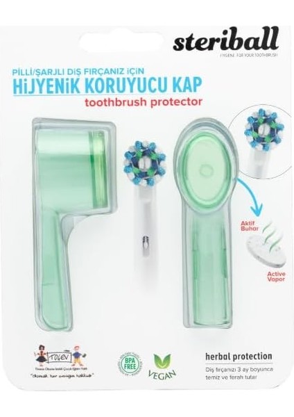Sterıball Şarjlı ve Pilli Diş Fırçaları Için Hijyenik Diş Fırçası Koruma Kabı-2'li Yeşil x 2