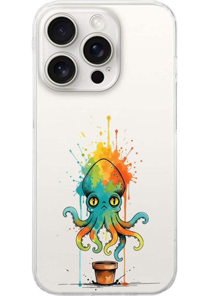 iPhone 15 Pro Max ile Uyumlu Splash Ahtapot Tasarımlı Şeffaf Silikon Kılıf