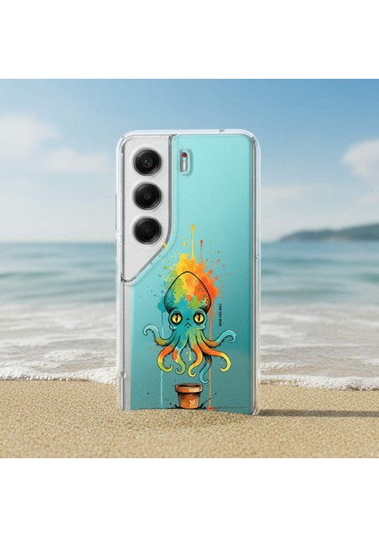 iPhone 15 Pro Max ile Uyumlu Splash Ahtapot Tasarımlı Şeffaf Silikon Kılıf