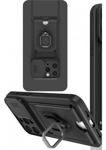 Ieg iPhone 15 Pro Kılıf Zuma Kartvizitli Yüzüklü Silikon - Siyah