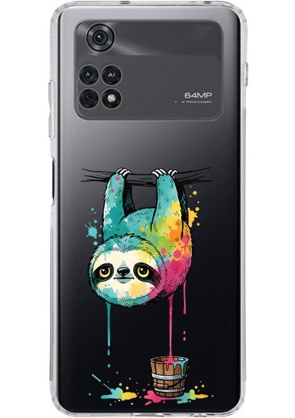 Poco M4 Pro ile Uyumlu Splash Tembel Hayvan Tasarımlı Şeffaf Silikon Kılıf