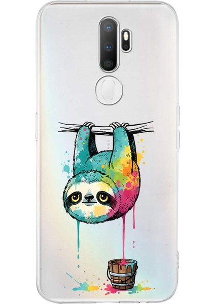 Oppo A5 2020 ile Uyumlu Splash Tembel Hayvan Tasarımlı Slimfit Şeffaf Silikon Kılıf