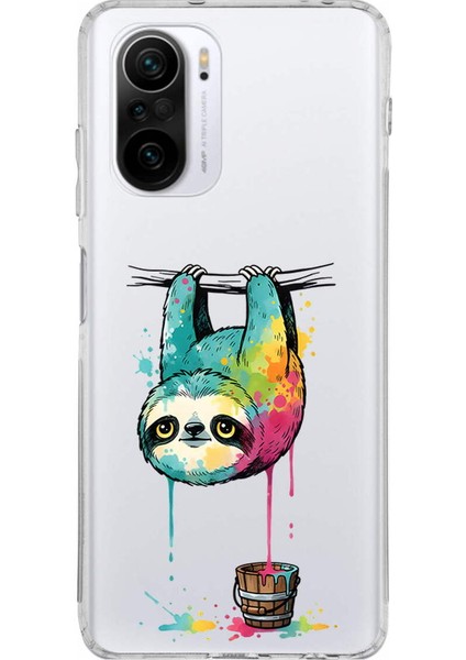 Poco F3 ile Uyumlu Splash Tembel Hayvan Tasarımlı Slimfit Şeffaf Silikon Kılıf