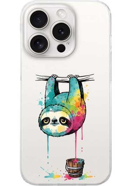 iPhone 15 Pro ile Uyumlu Splash Tembel Hayvan Tasarımlı Şeffaf Silikon Kılıf