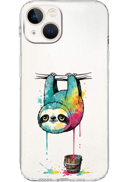 iPhone 13 Mini ile Uyumlu Splash Tembel Hayvan Tasarımlı Şeffaf Silikon Kılıf