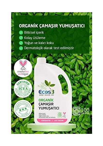 Ecos3 Organik Çamaşir Yumuşatici (2500 ml - 100 Yıkama) 1 Paket(1 x 2500 Ml) fiyatları