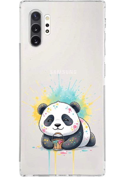 Samsung Galaxy Note 10 Plus ile Uyumlu Splash Panda Tasarımlı Şeffaf Silikon Kılıf