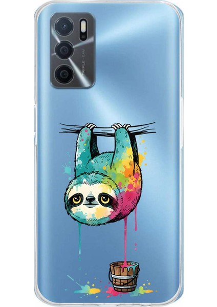 Oppo A16 ile Uyumlu Splash Tembel Hayvan Tasarımlı Slimfit Şeffaf Silikon Kılıf