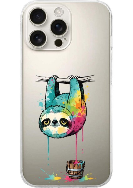 iPhone 16 Pro ile Uyumlu Splash Tembel Hayvan Tasarımlı Şeffaf Silikon Kılıf