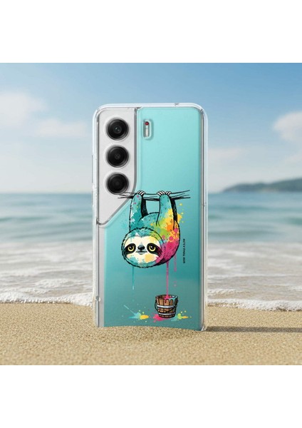 iPhone 16 Pro ile Uyumlu Splash Tembel Hayvan Tasarımlı Şeffaf Silikon Kılıf