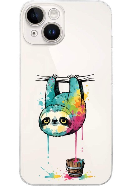 iPhone 14 ile Uyumlu Splash Tembel Hayvan Tasarımlı Şeffaf Silikon Kılıf