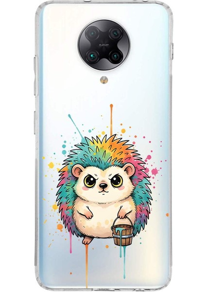 Poco F2 Pro ile Uyumlu Splash Kirpi Tasarımlı Şeffaf Silikon Kılıf