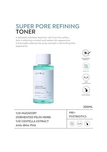 Anyong Gözenek Sıkılaştırıcı, Akne Karşıtı, Arındırıcı Tonik 200 ml (Aha & Salisilik Asit & Pha)