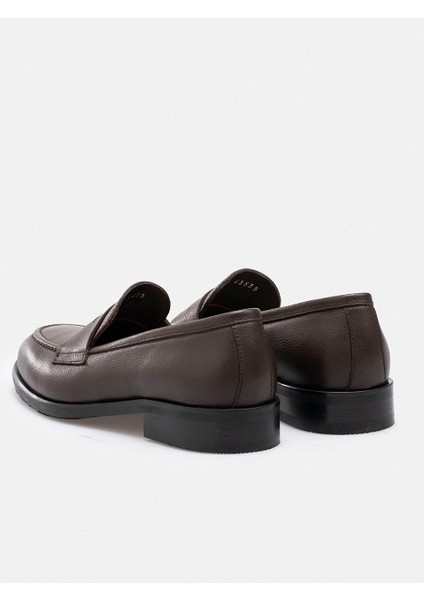 Kadın Hakiki Deri El Yapımı Acı Kahve Penny Loafer Günlük Ayakkabı