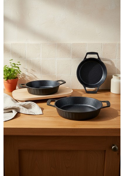 Olimpos 3'lü Sahan Seti Siyah ( 18-20-22 cm )