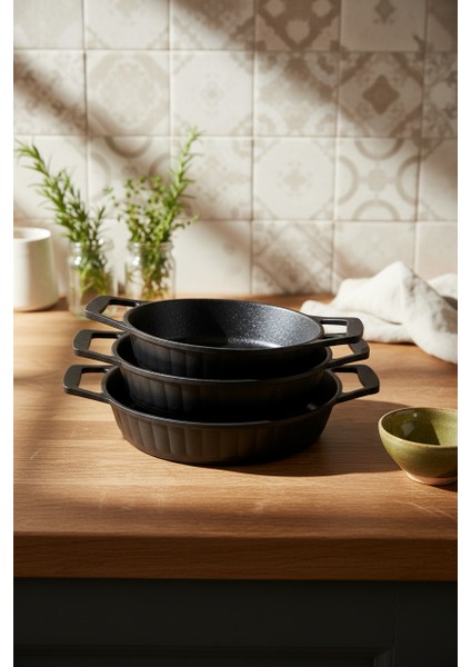 Olimpos 3'lü Sahan Seti Siyah ( 18-20-22 cm ) fiyatları