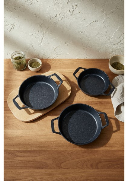 Olimpos 3'lü Sahan Seti Siyah ( 18-20-22 cm ) fırsatları