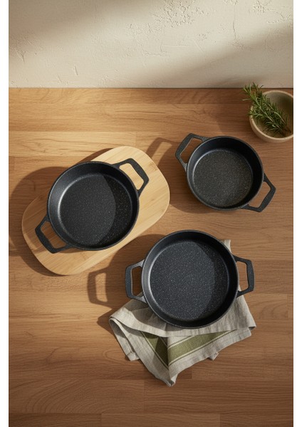 Olimpos 3'lü Sahan Seti Siyah ( 18-20-22 cm ) indirimleri