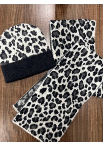 Kadın Leopar Desenli Kışlık Atkı Bere Takımı – Yumuşak Tüylü Akrilik Ikili Set – Sıcak Tutucu