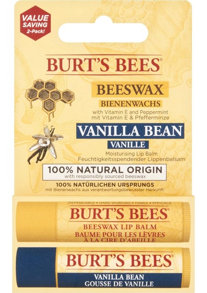 Burt's Bees 2li Lip Balm Set (Beeswax + Vanilya)