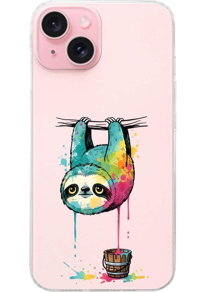iPhone 15 Plus ile Uyumlu Splash Tembel Hayvan Tasarımlı Slimfit Şeffaf Silikon Kılıf