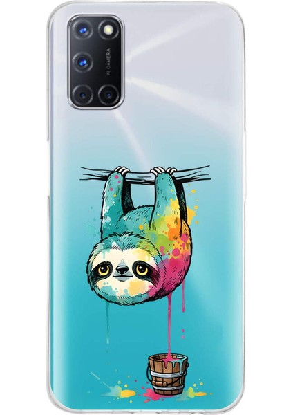 Oppo A72 ile Uyumlu Splash Tembel Hayvan Tasarımlı Slimfit Şeffaf Silikon Kılıf