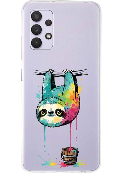 Samsung Galaxy A32 ile Uyumlu Splash Tembel Hayvan Tasarımlı Slimfit Şeffaf Silikon Kılıf