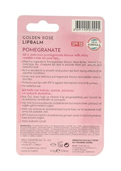 Golden Rose Lip Balm Dudak Bakım Kremi Pomegranate Spf 15 No:08