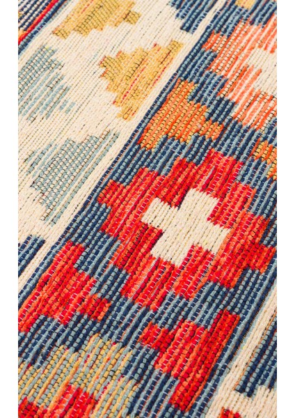 Ürgüp 02 Aqua %100 Pamuk ile Üretilen Etnik Desenlere Sahip Yıkanabilir Çift Taraflı Ince Yıkanabilir Kilim indirimleri