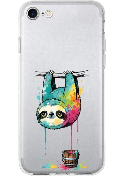 iPhone Se 2022 ile Uyumlu Splash Tembel Hayvan Tasarımlı Slimfit Şeffaf Silikon Kılıf